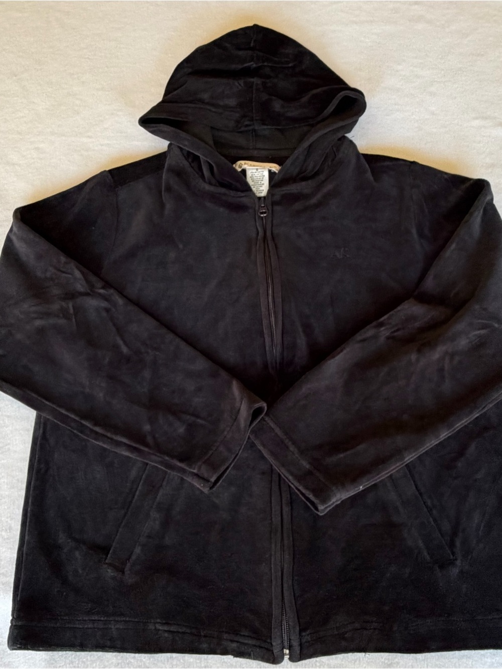 AK Anne Klein Black Velour Zip Up Hoodie Jacket Y2K Luxe Lounge